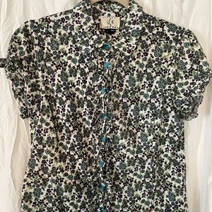 ICE brand Women’s‎ Blue,Green , White Floral Short sleeve Blouse size large